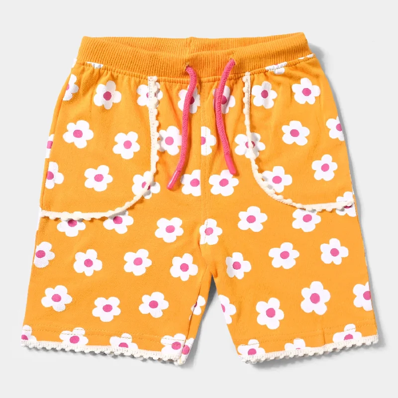 Infant Girls Cotton Terry Knitted Short White & Pink Flowers-Citrus