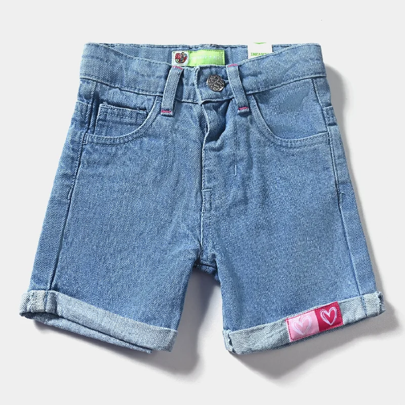 Infant Girls Denim rigid Short Hearts-Ice Blue