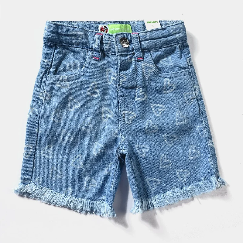 Infant Girls Denim rigid Short Hearts-Ice Blue