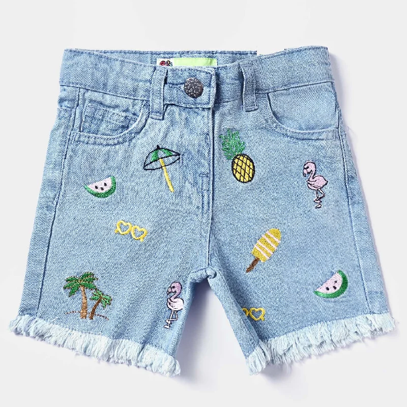 Infant Girls Denim rigid Short Summer time-Ice Blue