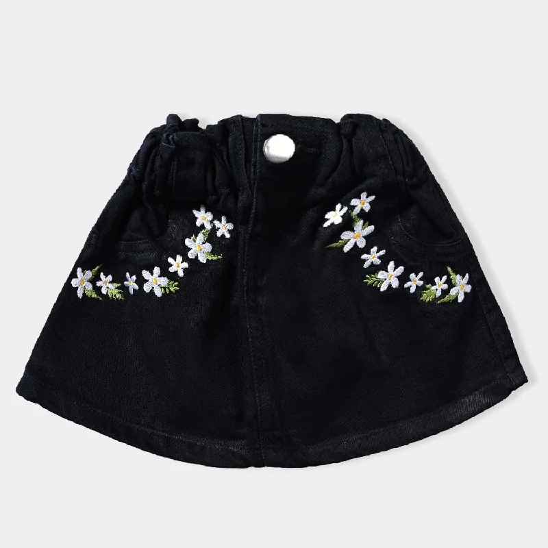 Infant Girls Denim rigid Skirt Pocket Embroidery-BLACK