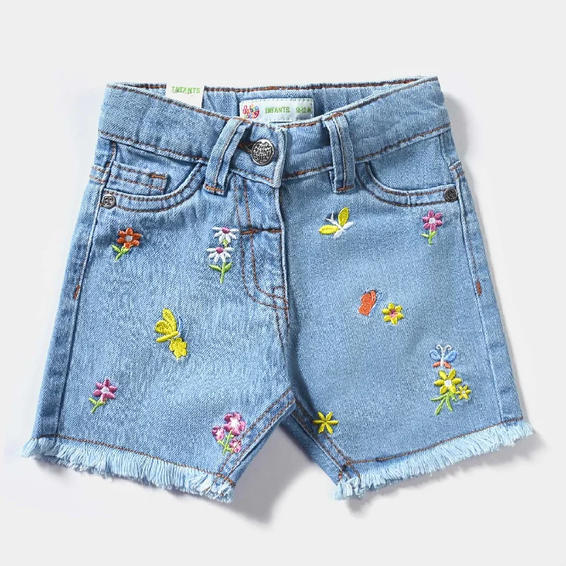 Infant Girls Denim Short Flower & Butterfly-LT.Blue