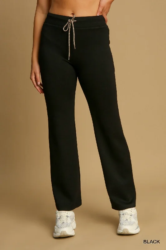 Black Neo Knit Pull On High Waist Pants