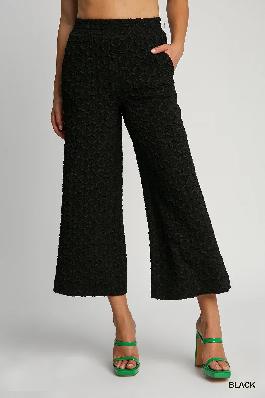 Black Textured Knit Wide Leg Ankle Pants