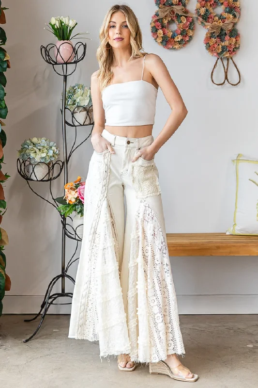 Ecru Lace Wide Leg Pants