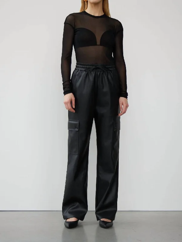 Faux Leather Cargo Pants In Black