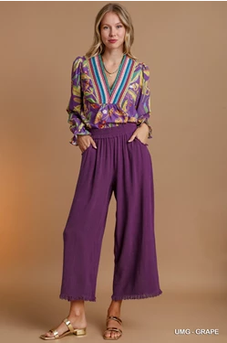 Grape Linen Blend  Pant w/ Elastic Waist