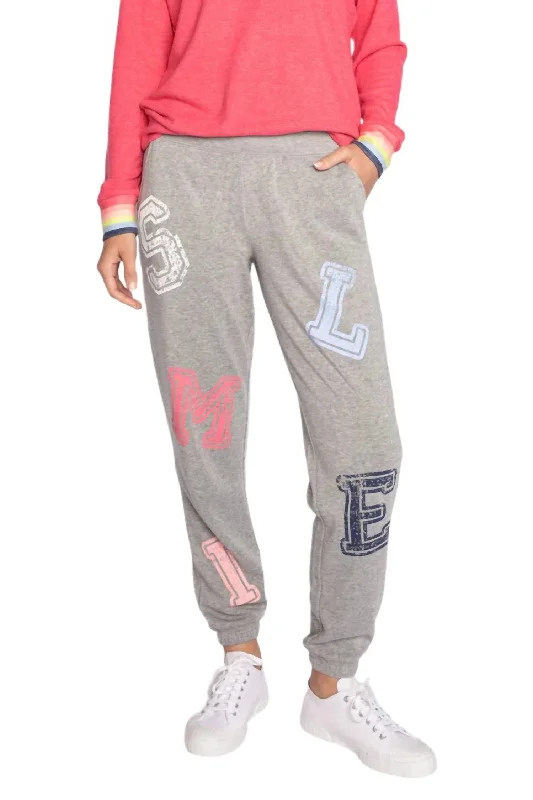 Happy Things Smiley Sweatpants In Heather Grey