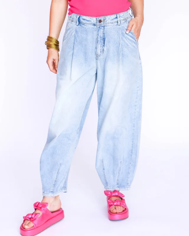 Loose Fit Denim Pants with Pleat Detail