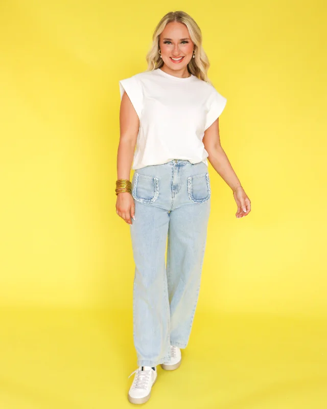 High-Waisted Denim Wide Leg Pants