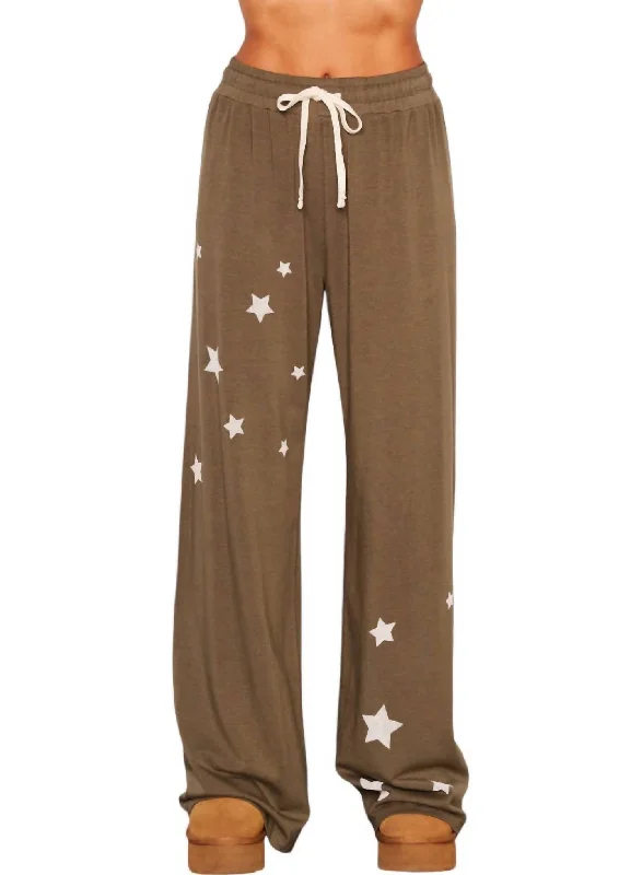 Stars Wide Leg Pants In Army Green