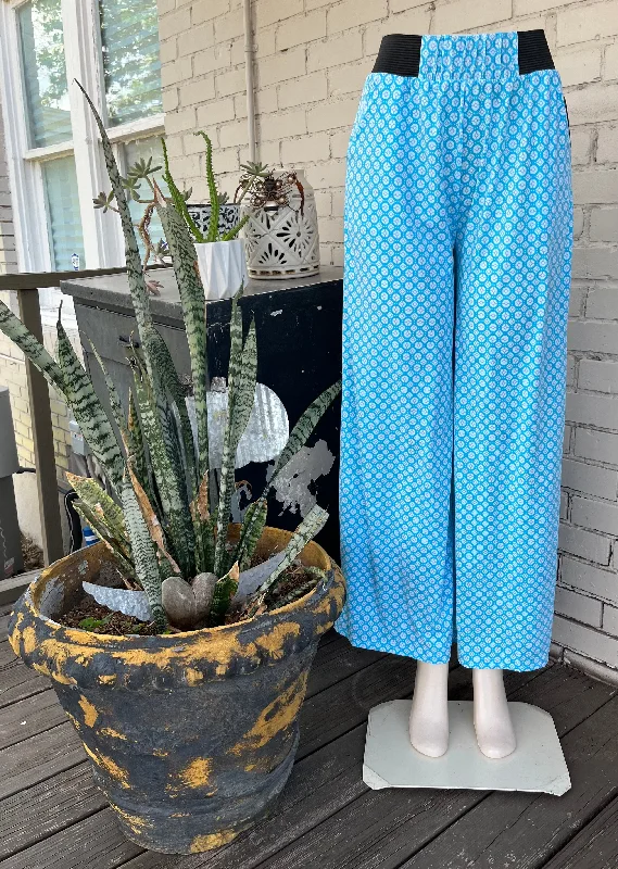 Turquoise & White Mix Palazzo Pants