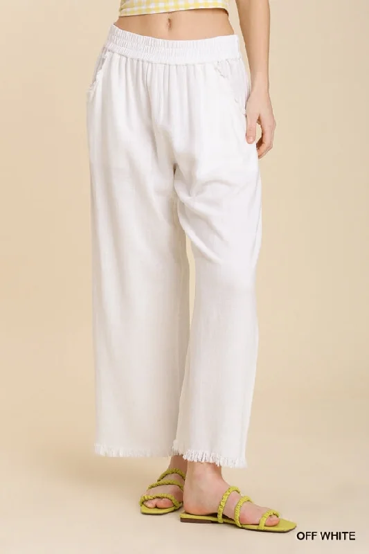 White Linen Blend  Pant w/ Elastic Waist